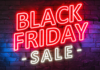 Black Friday 2024 is Here! Red neon sign that says black friday sale